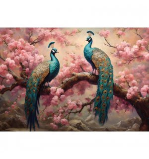 Vlies fotótapéta: Art Abstract Branches Flowers Birds Peacocks (1) - 254x184 cm