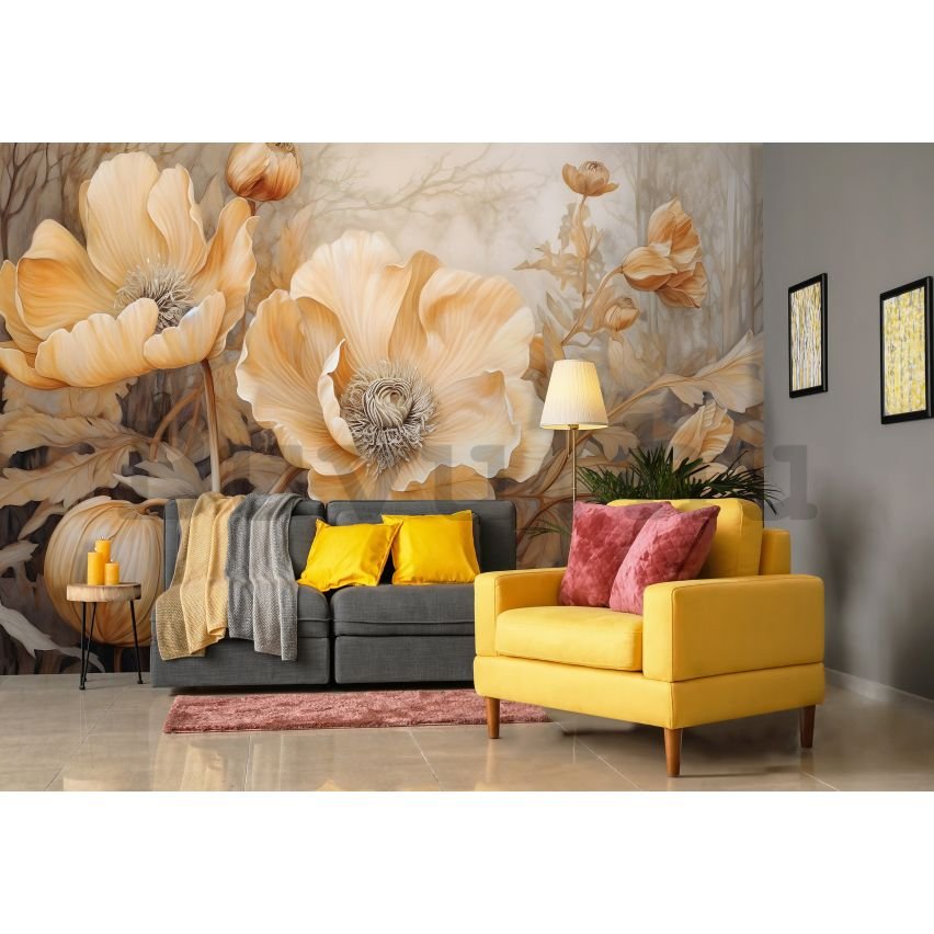 Vlies fotótapéta: Art Nature Beige Big Flowers - 254x184 cm