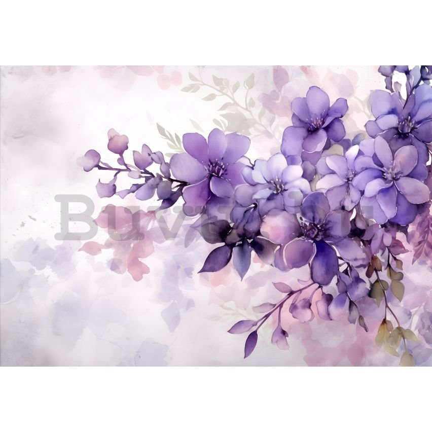 Vlies fotótapéta: Violet Romantic Painted Flowers - 254x184 cm