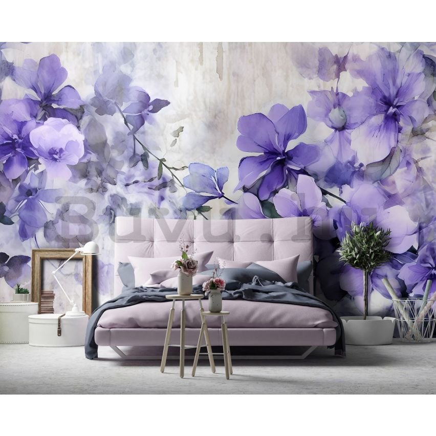 Vlies fotótapéta: Violet Romantic Painted Flowers (1) - 254x184 cm