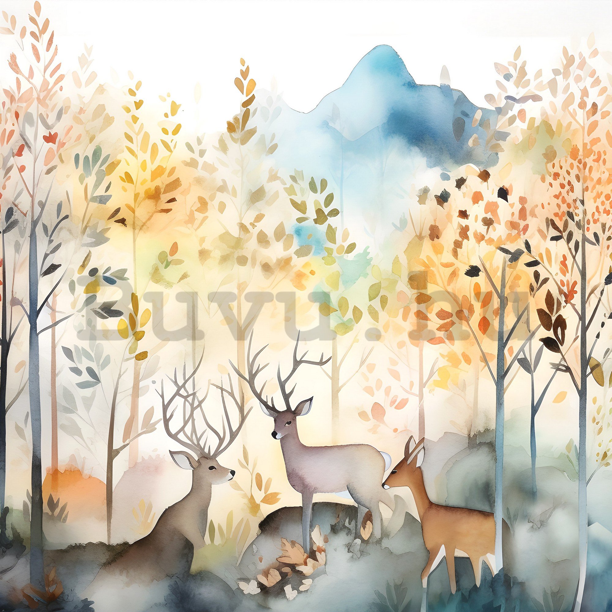 Vlies fotótapéta: For kids watercolour forest - 368x254 cm