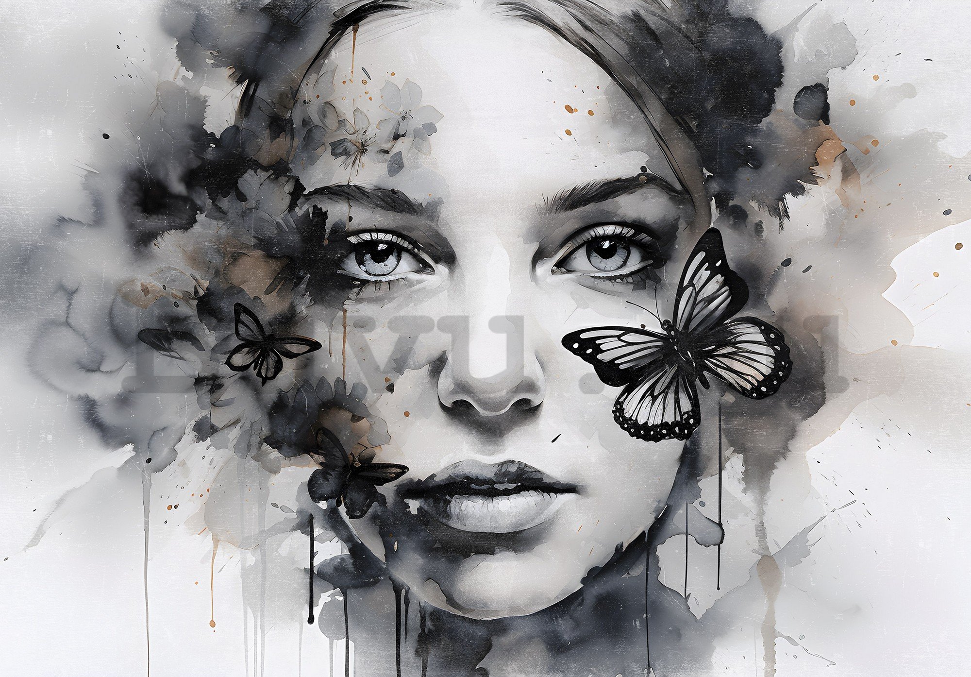 Vlies fotótapéta: Art watercolour woman butterfly (1) - 368x254 cm
