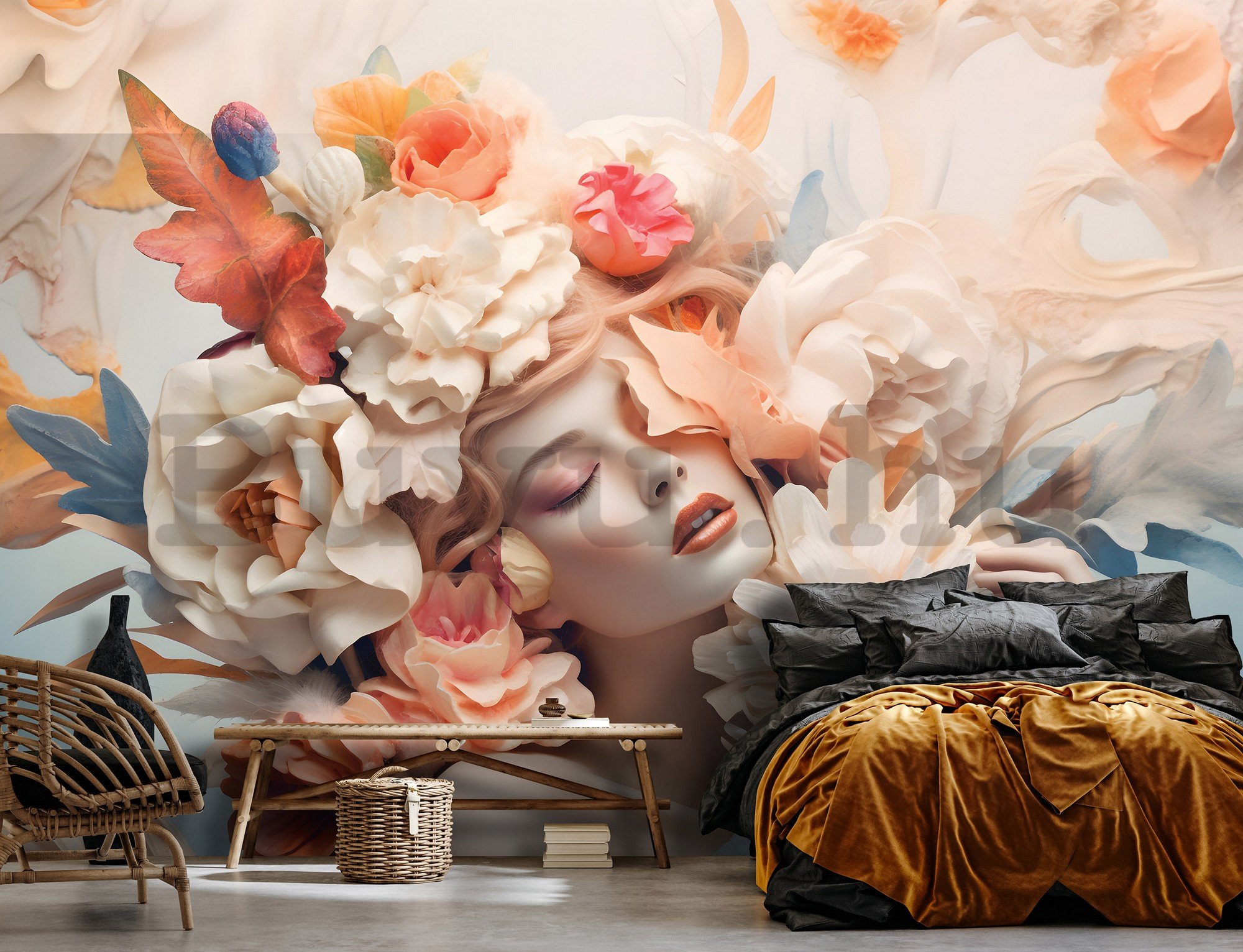 Vlies fotótapéta: Woman flowers pastel elegance - 368x254 cm