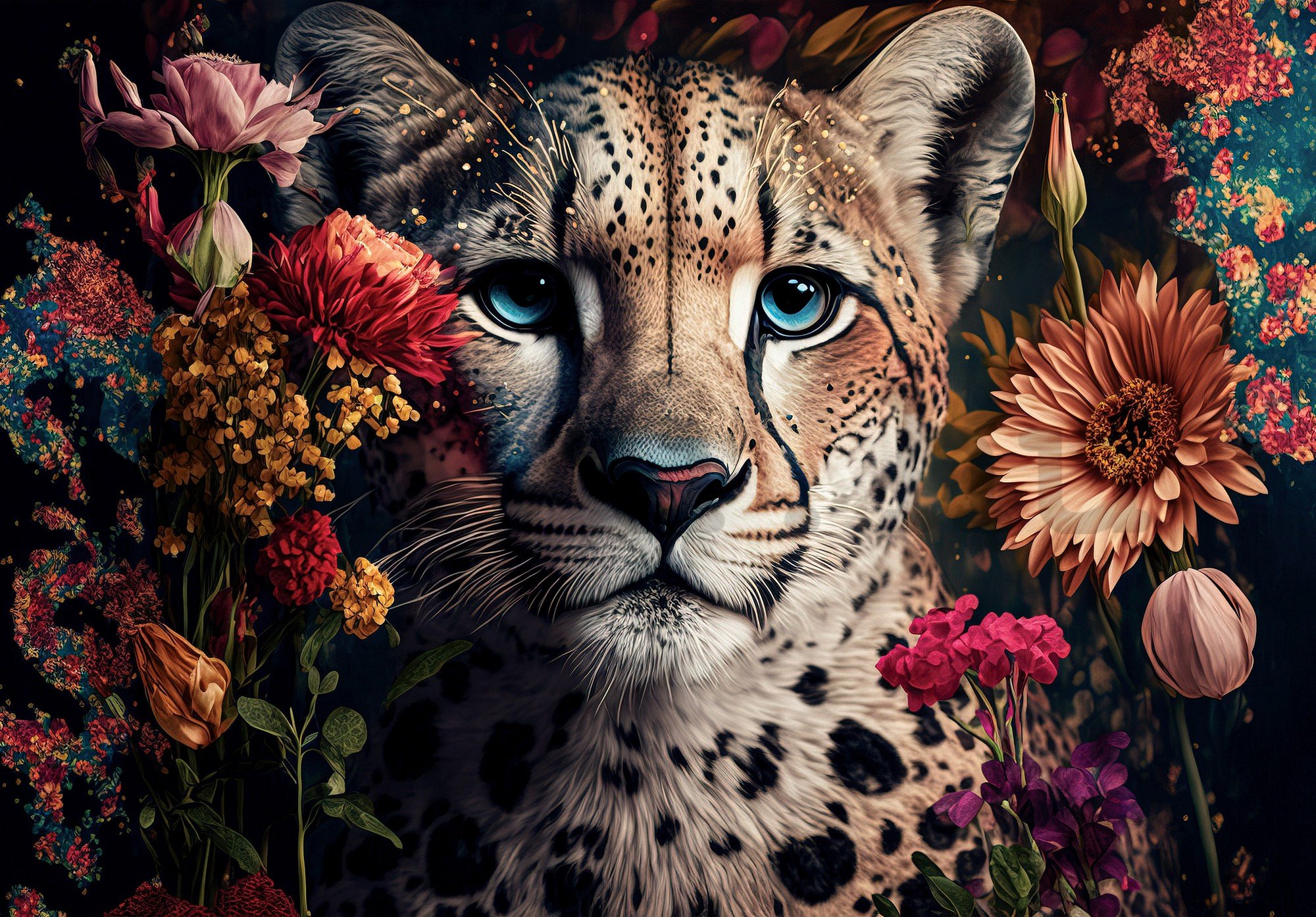 Vlies fotótapéta: Nature flowers cheetah colours - 368x254 cm