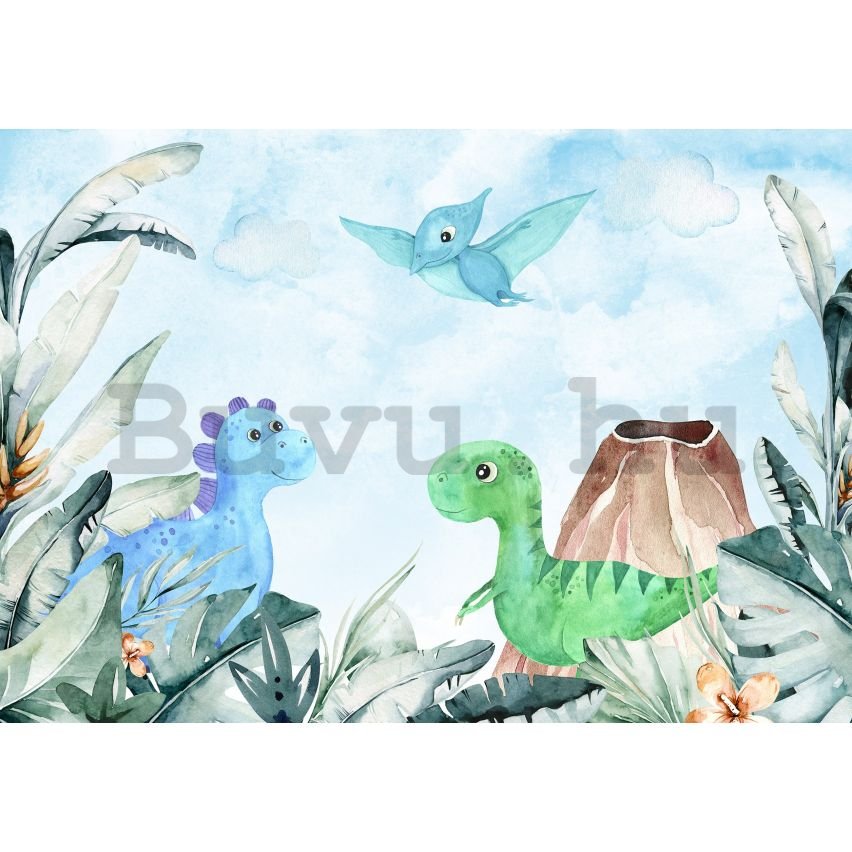 Vlies fotótapéta: For kids dinosaurs watercolour - 368x254 cm