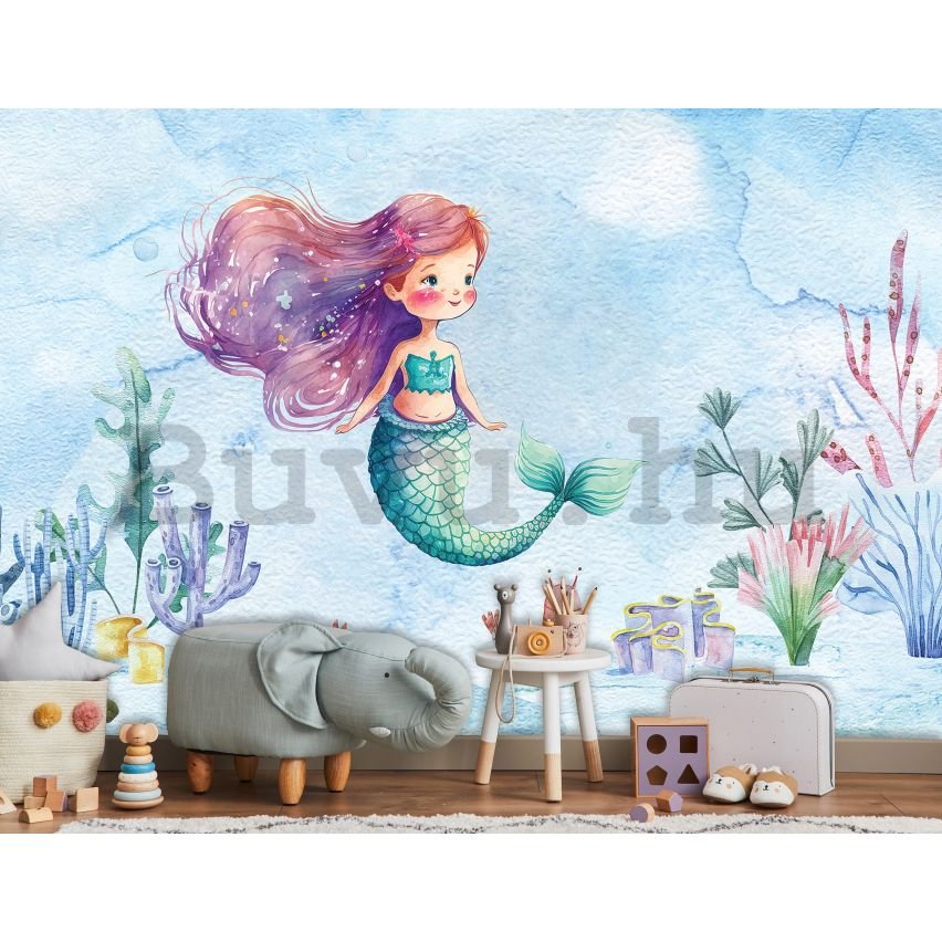 Vlies fotótapéta: For kids mermaid watercolour - 368x254 cm