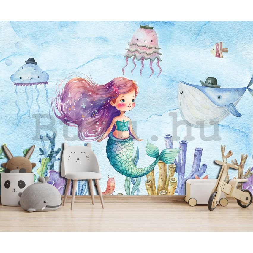 Vlies fotótapéta: For kids mermaid watercolour (1) - 368x254 cm