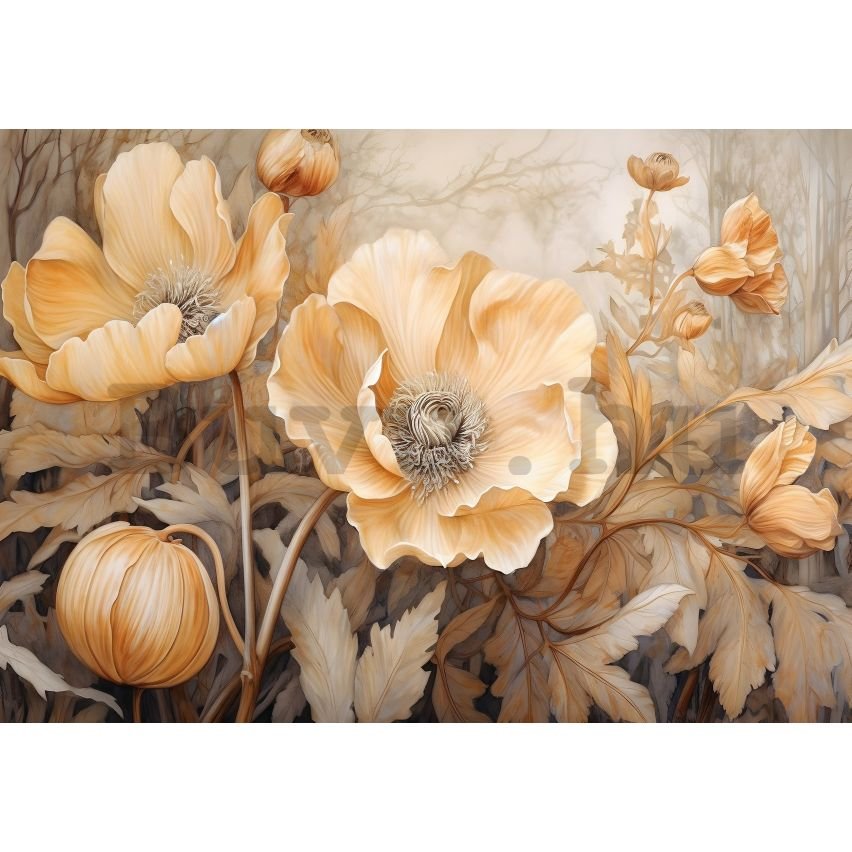 Vlies fotótapéta: Art Nature Beige Big Flowers - 368x254 cm