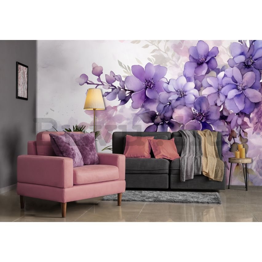 Vlies fotótapéta: Violet Romantic Painted Flowers - 368x254 cm