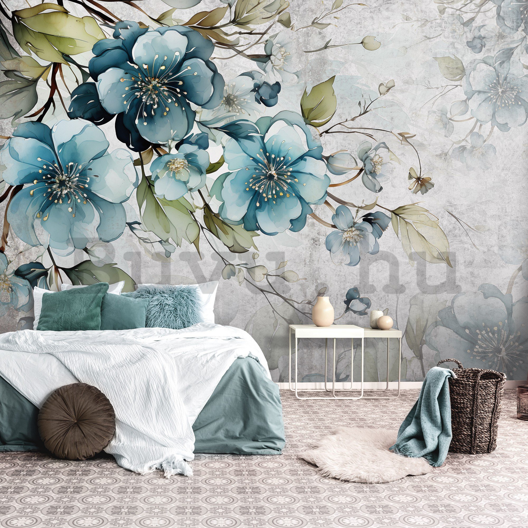 Vlies fotótapéta: Turquoise Flowers - 368x254 cm
