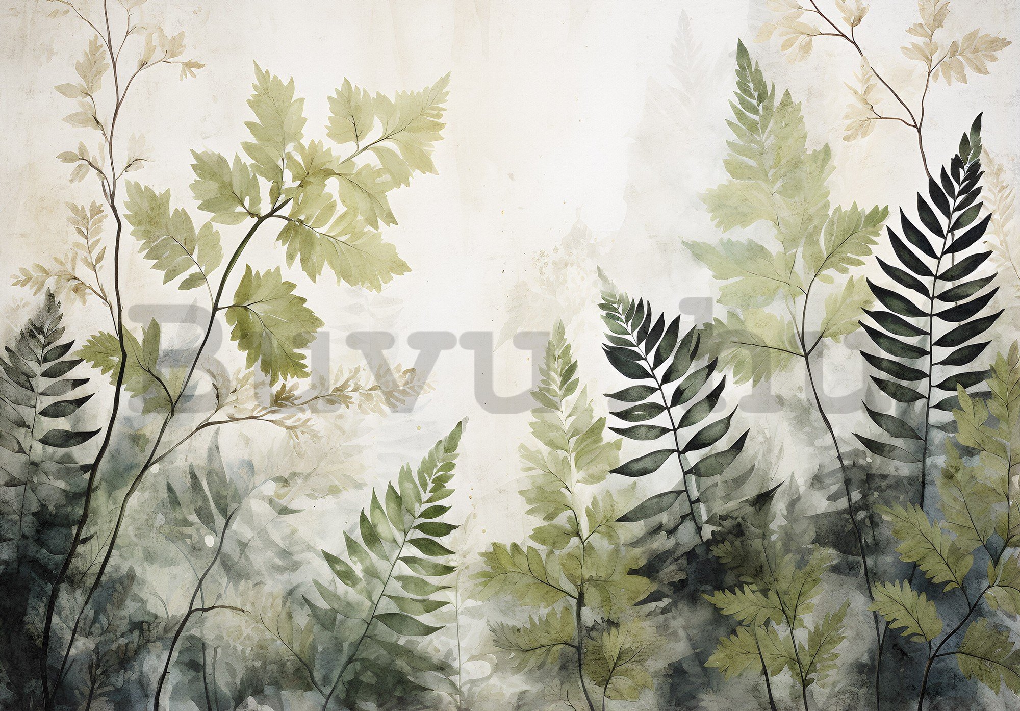 Vlies fotótapéta: Leaves Green Painted - 368x254 cm