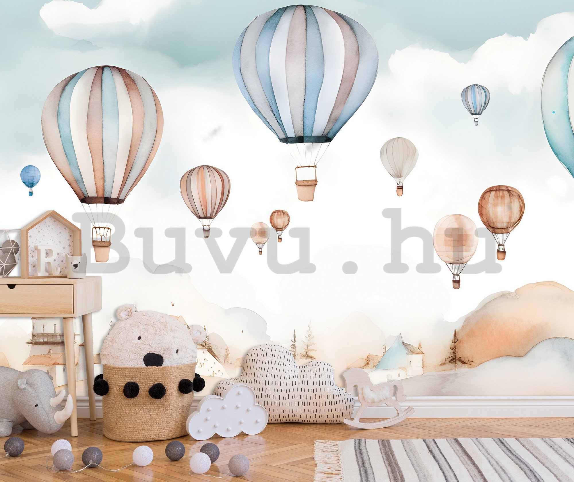 Vlies fotótapéta: For kids fairytale watercolour balloons - 152,5x104 cm