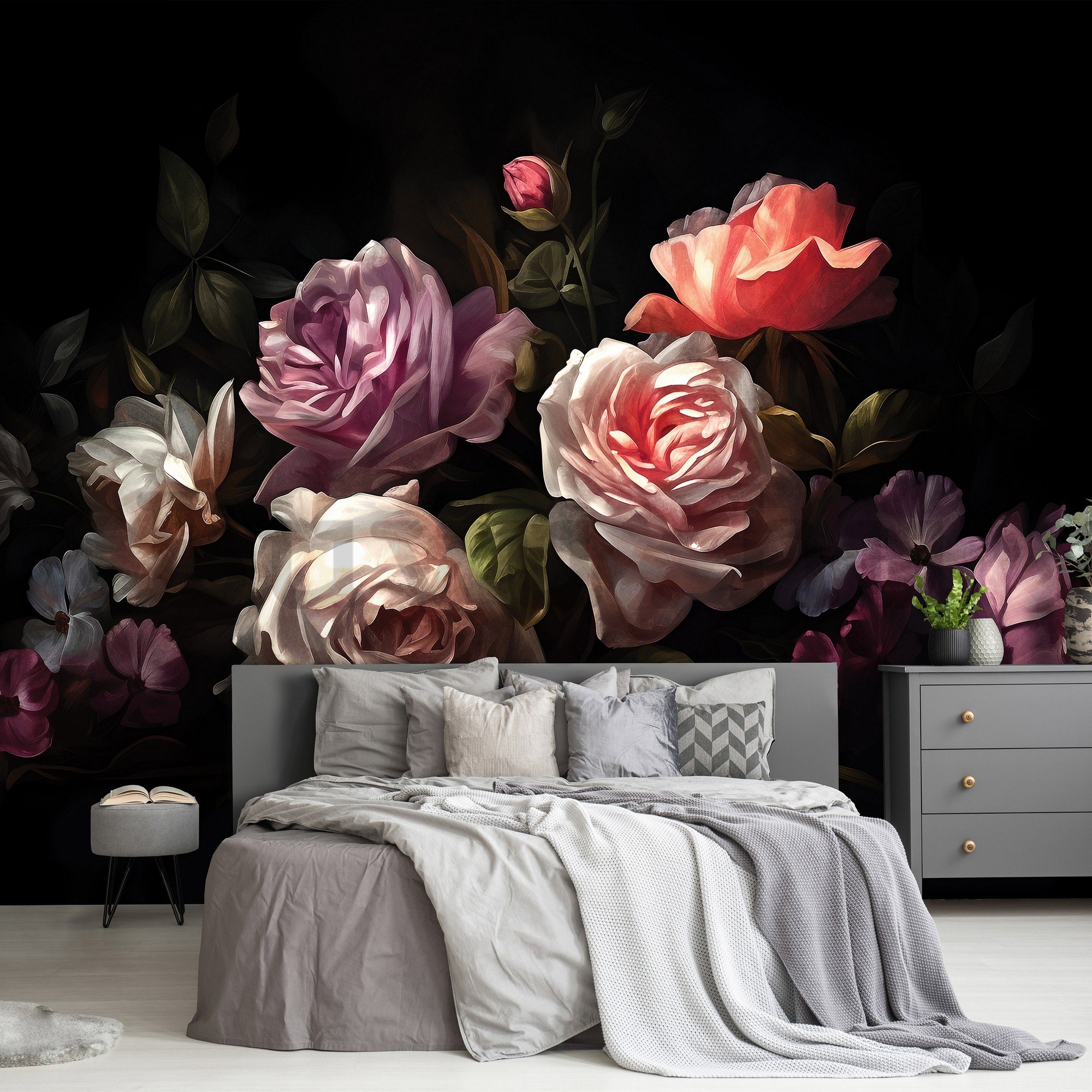 Vlies fotótapéta: Art painting flowers roses - 152,5x104 cm