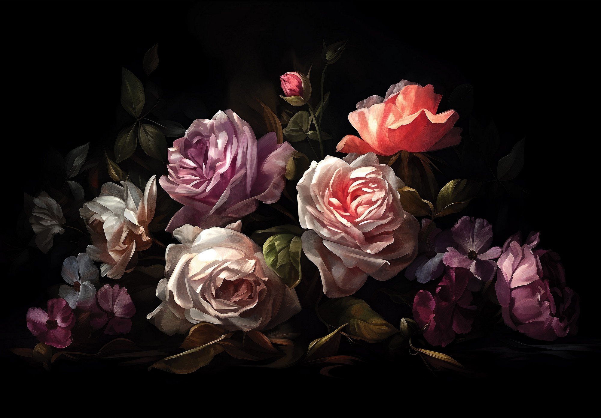 Vlies fotótapéta: Art painting flowers roses - 152,5x104 cm
