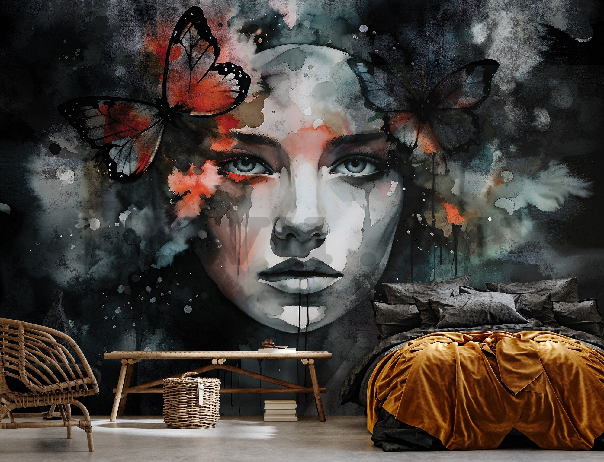Vlies fotótapéta: Art watercolour woman butterfly - 152,5x104 cm