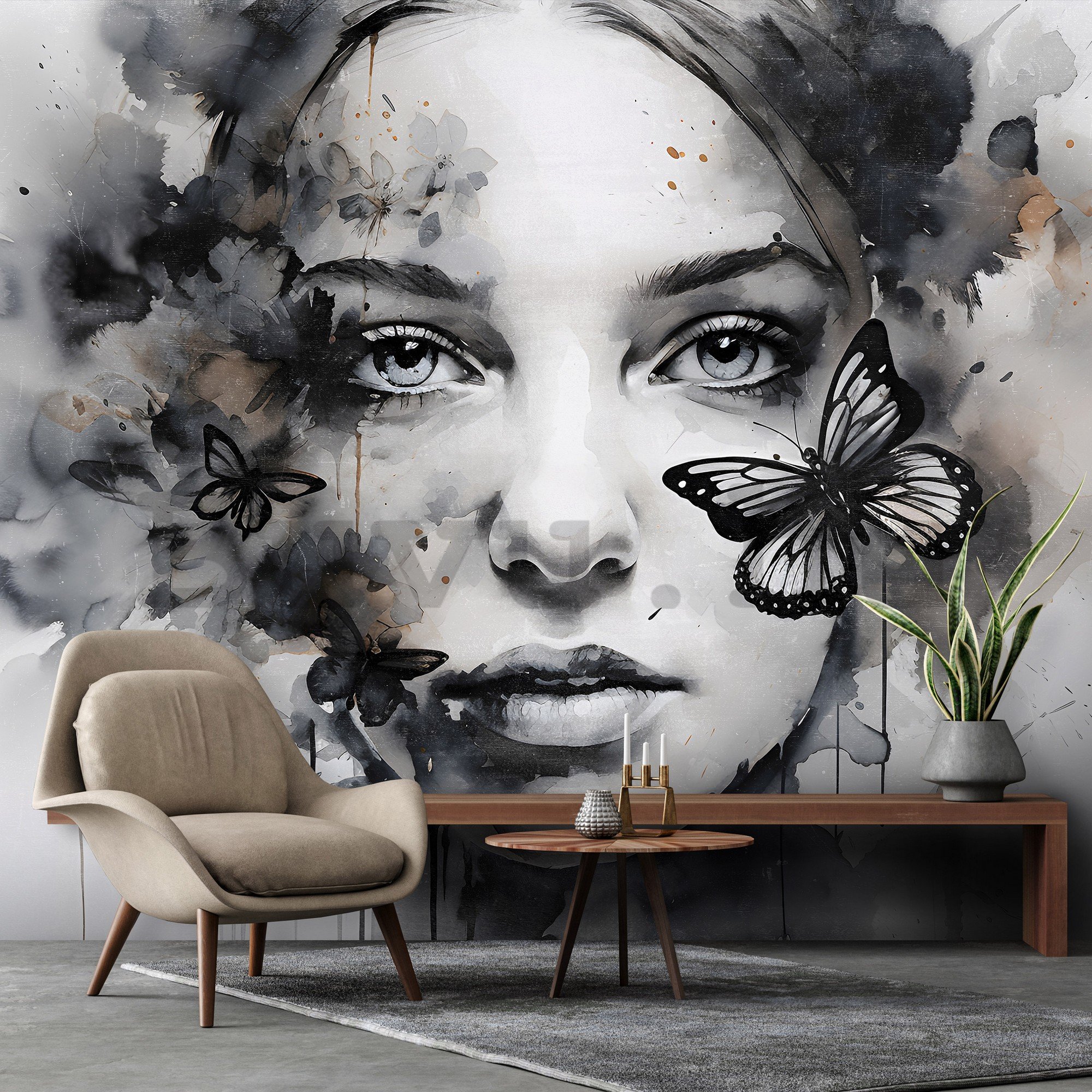 Vlies fotótapéta: Art watercolour woman butterfly (1) - 152,5x104 cm