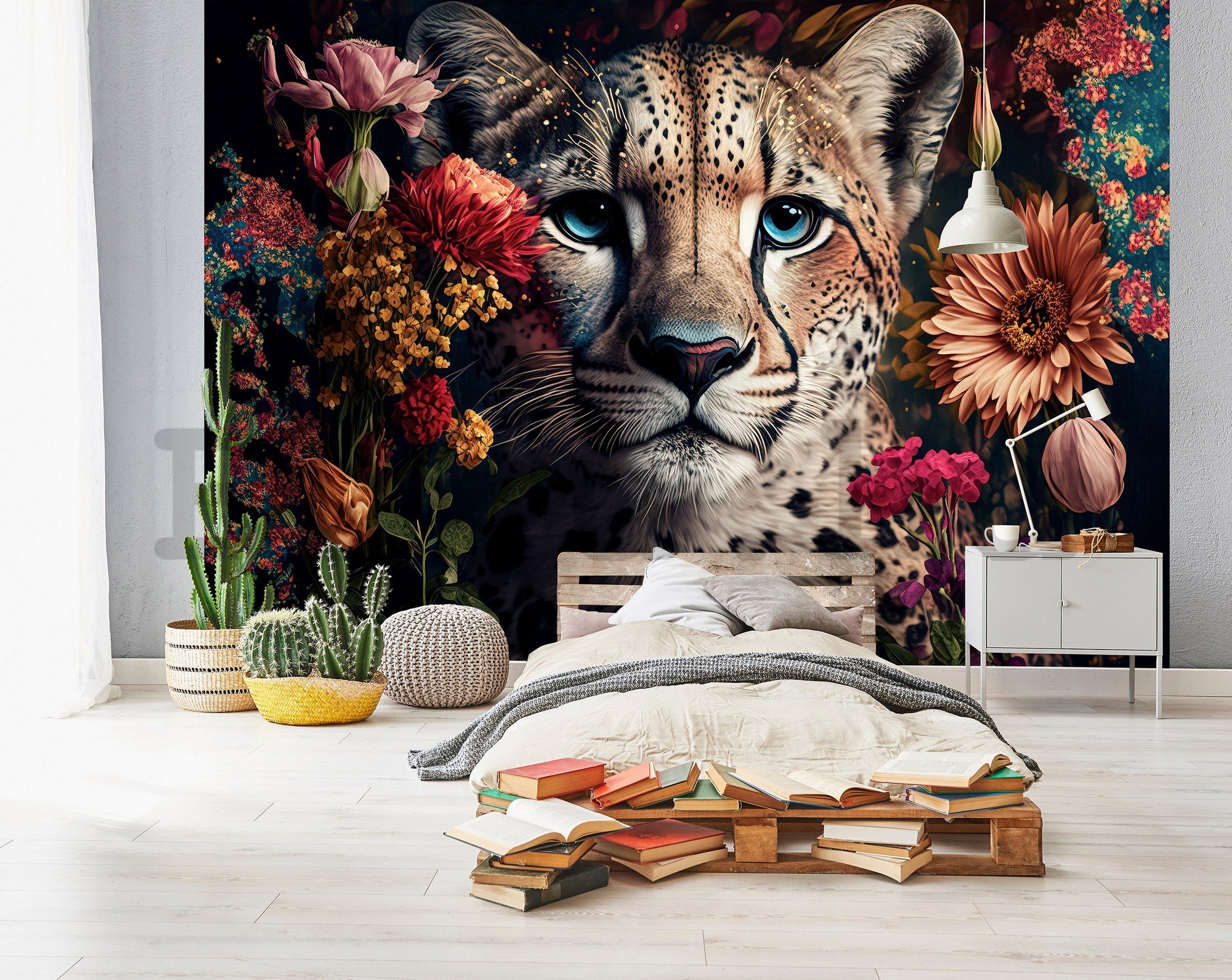 Vlies fotótapéta: Nature flowers cheetah colours - 152,5x104 cm