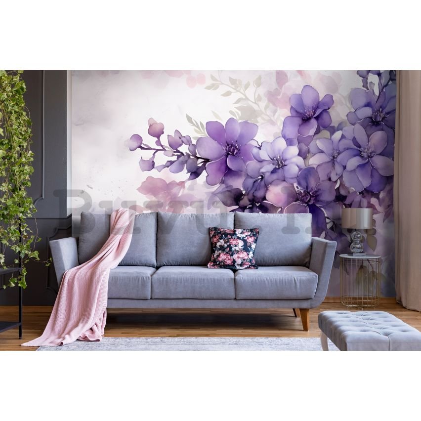 Vlies fotótapéta: Violet Romantic Painted Flowers - 152,5x104 cm
