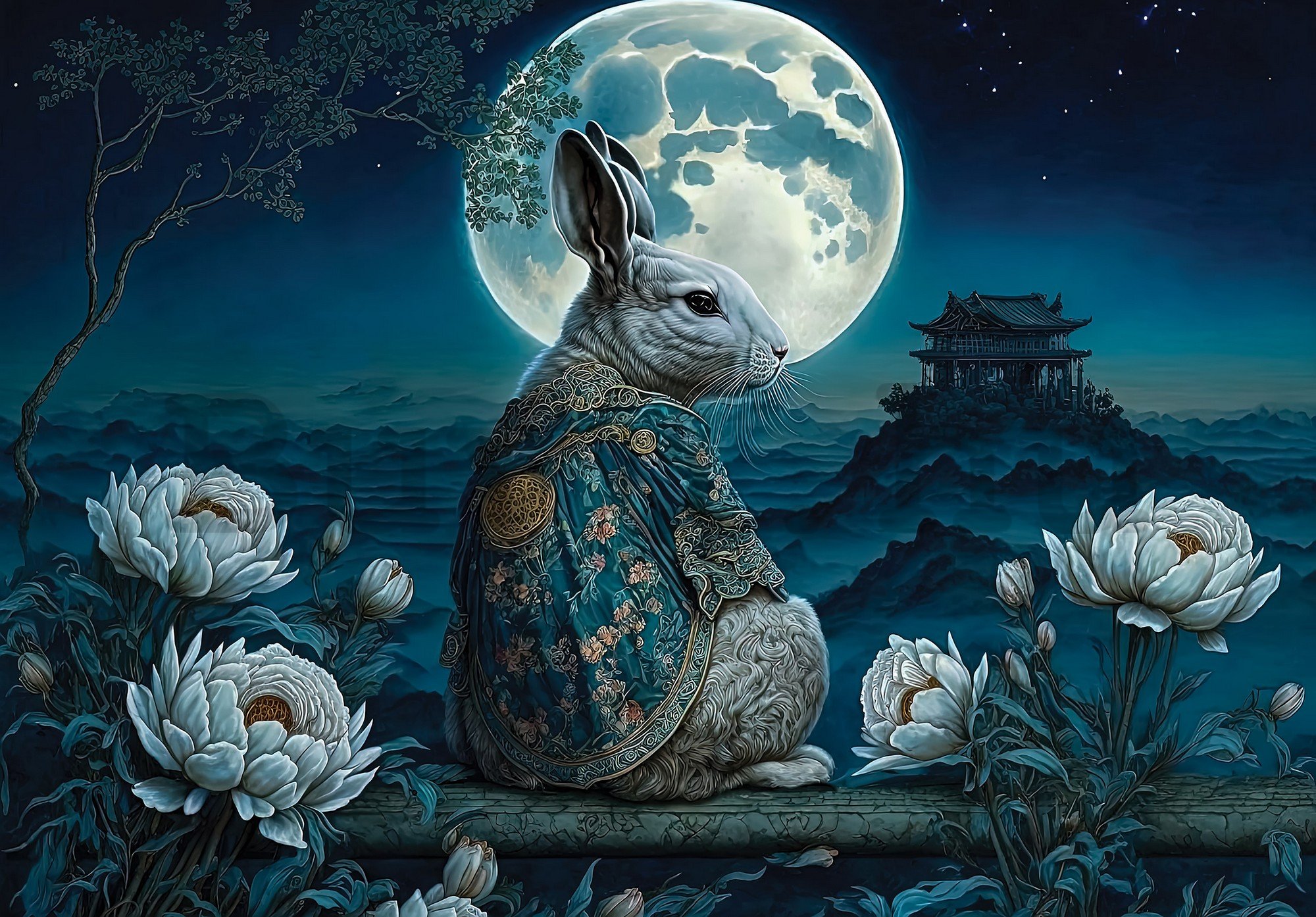 Vlies fotótapéta: Art Orient rabbit moon - 104x70,5 cm