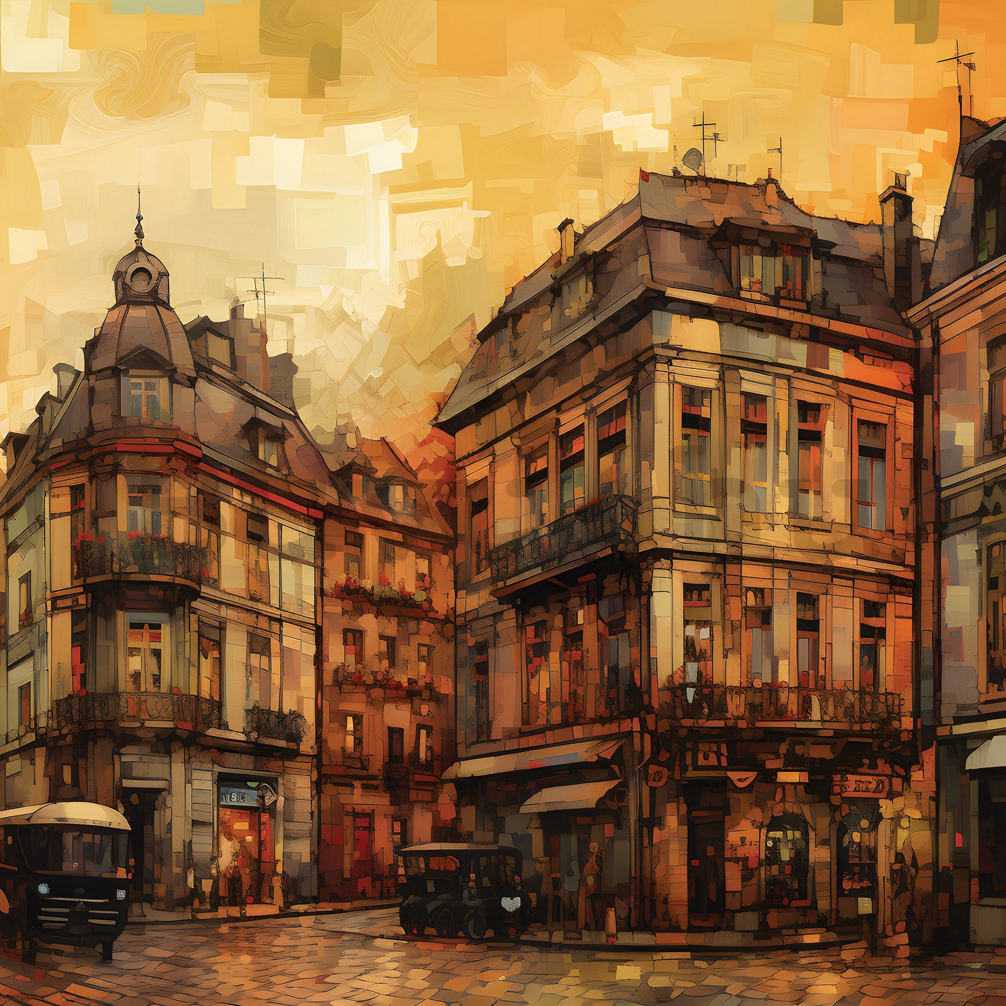 Vlies fotótapéta: City architecture oil-colours painting - 208x146 cm