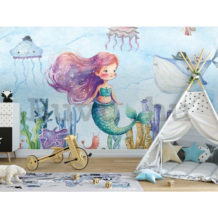 Vlies fotótapéta: For kids mermaid watercolour (1) - 208x146 cm