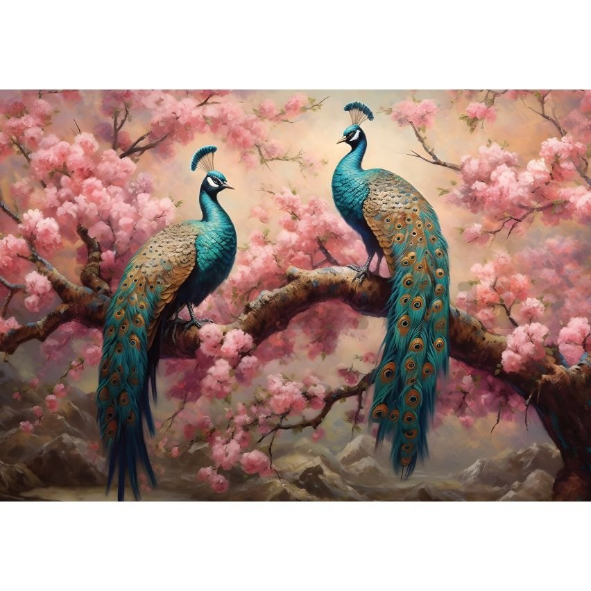 Vlies fotótapéta: Art Abstract Branches Flowers Birds Peacocks (1) - 208x146 cm