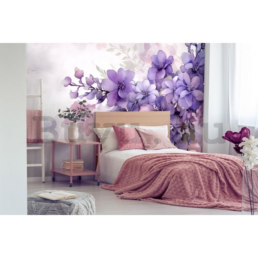 Vlies fotótapéta: Violet Romantic Painted Flowers - 208x146 cm