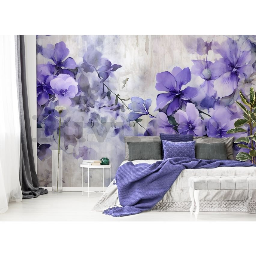 Vlies fotótapéta: Violet Romantic Painted Flowers (1) - 208x146 cm