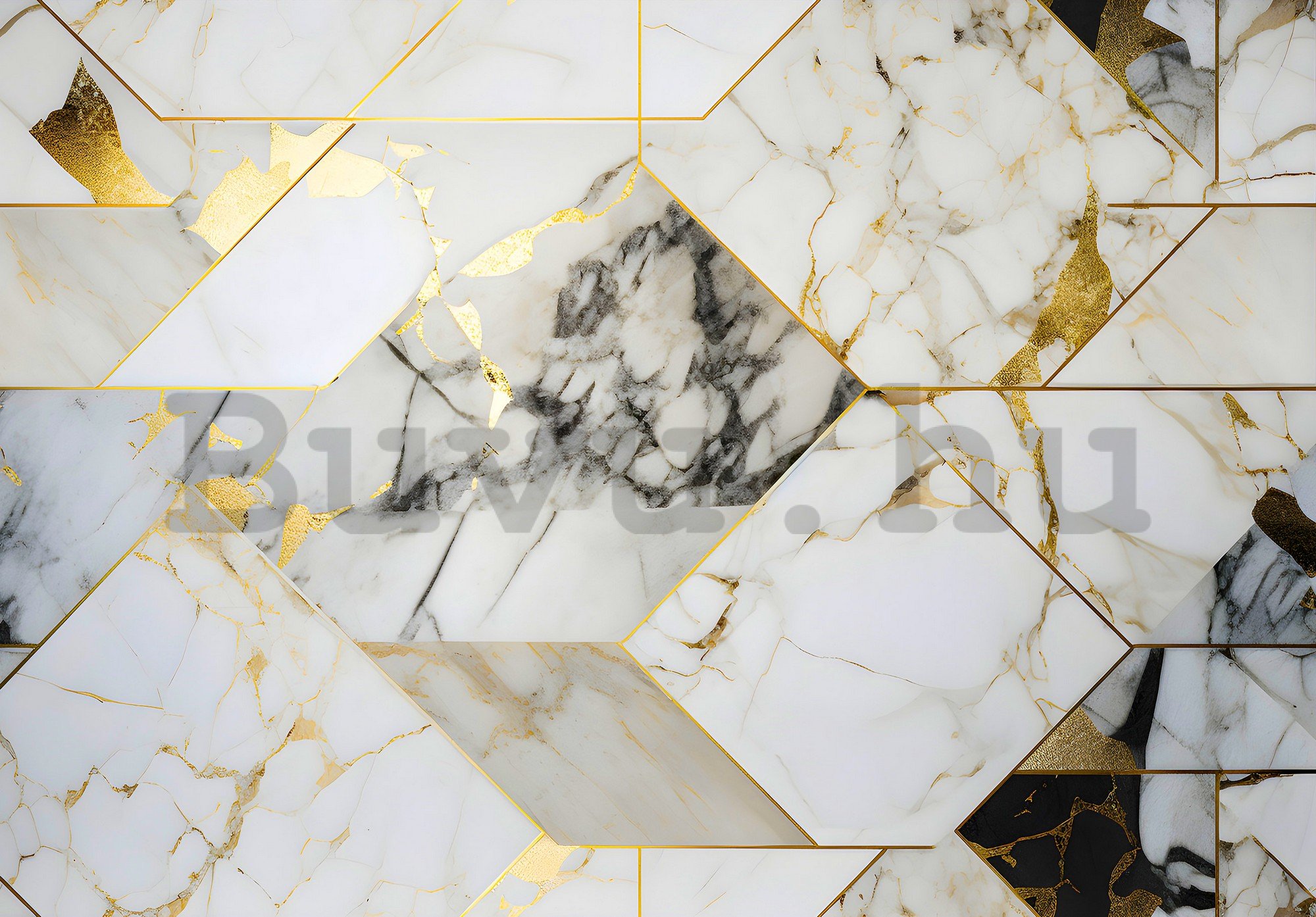 Vlies fotótapéta: Imitation marble gold geometry - 312x219cm