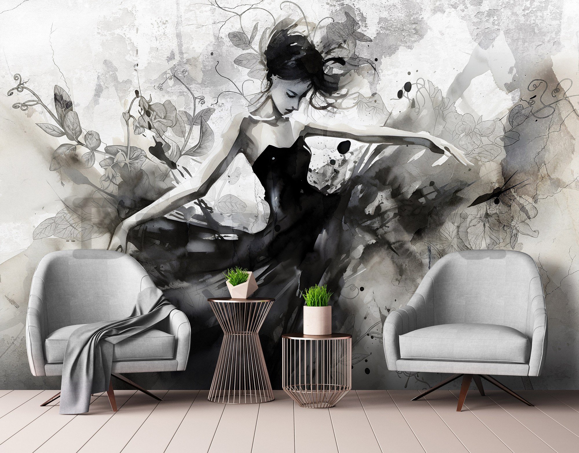 Vlies fotótapéta: Painting B&W concrete dancer - 312x219cm