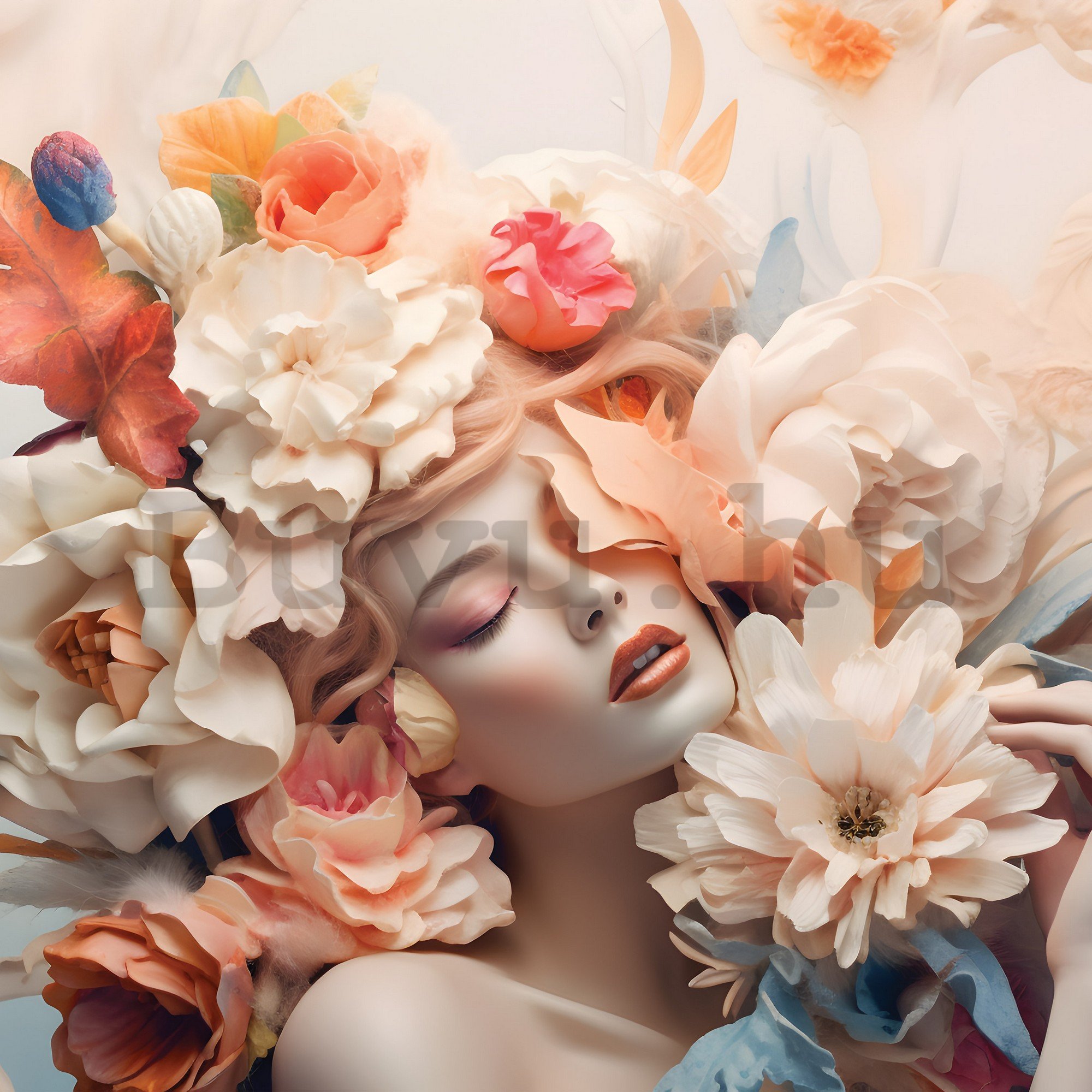 Vlies fotótapéta: Woman flowers pastel elegance - 312x219cm