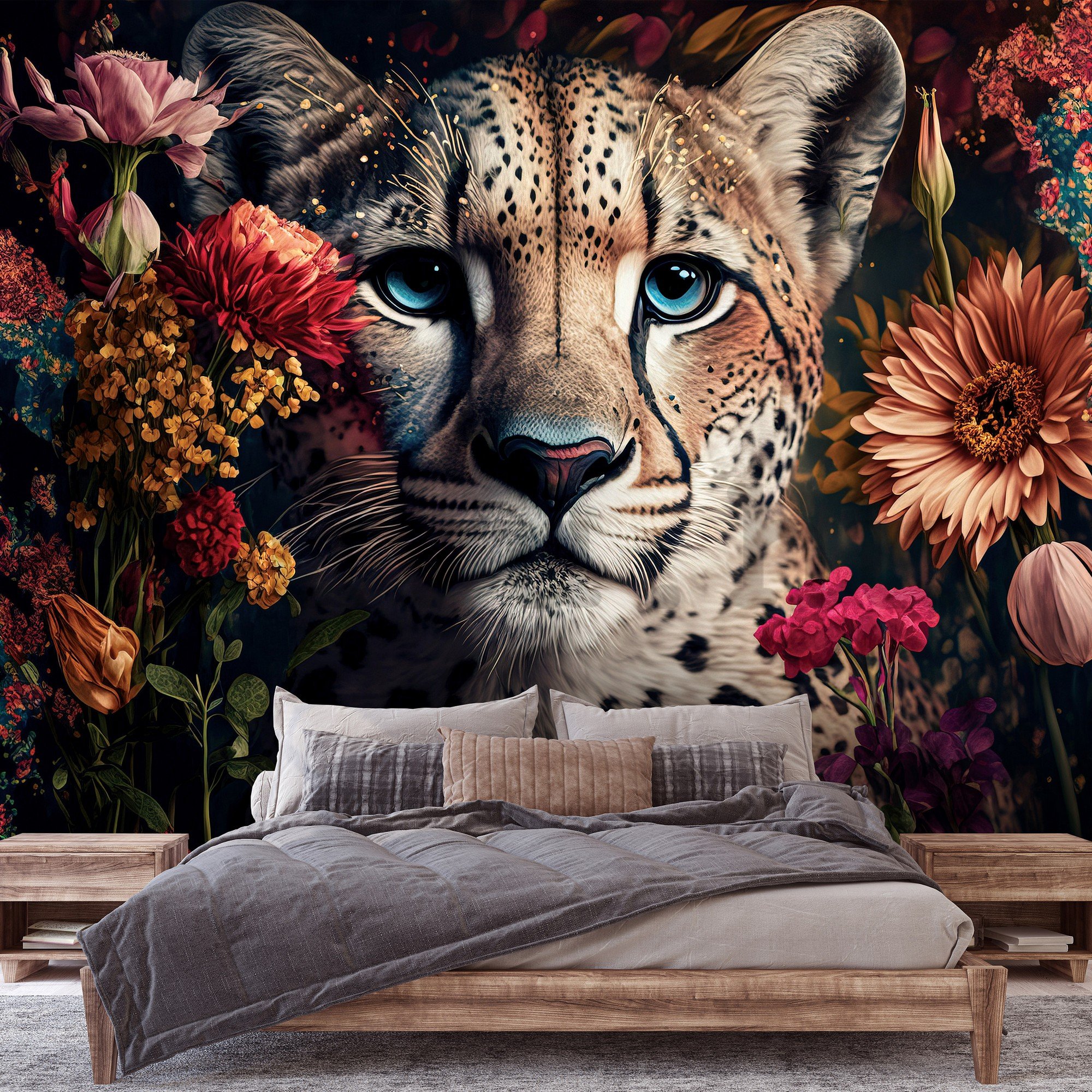Vlies fotótapéta: Nature flowers cheetah colours - 312x219cm