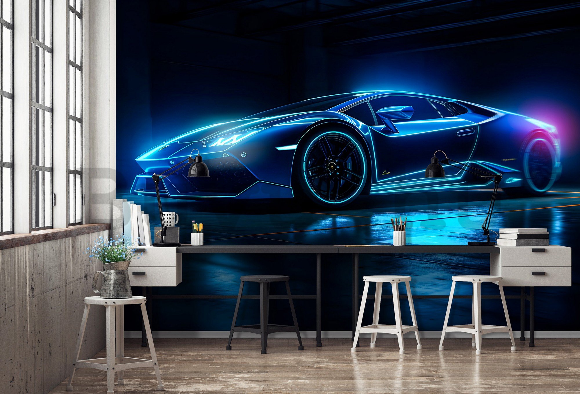 Vlies fotótapéta: Car Lamborghini luxurious neon - 416x254 cm
