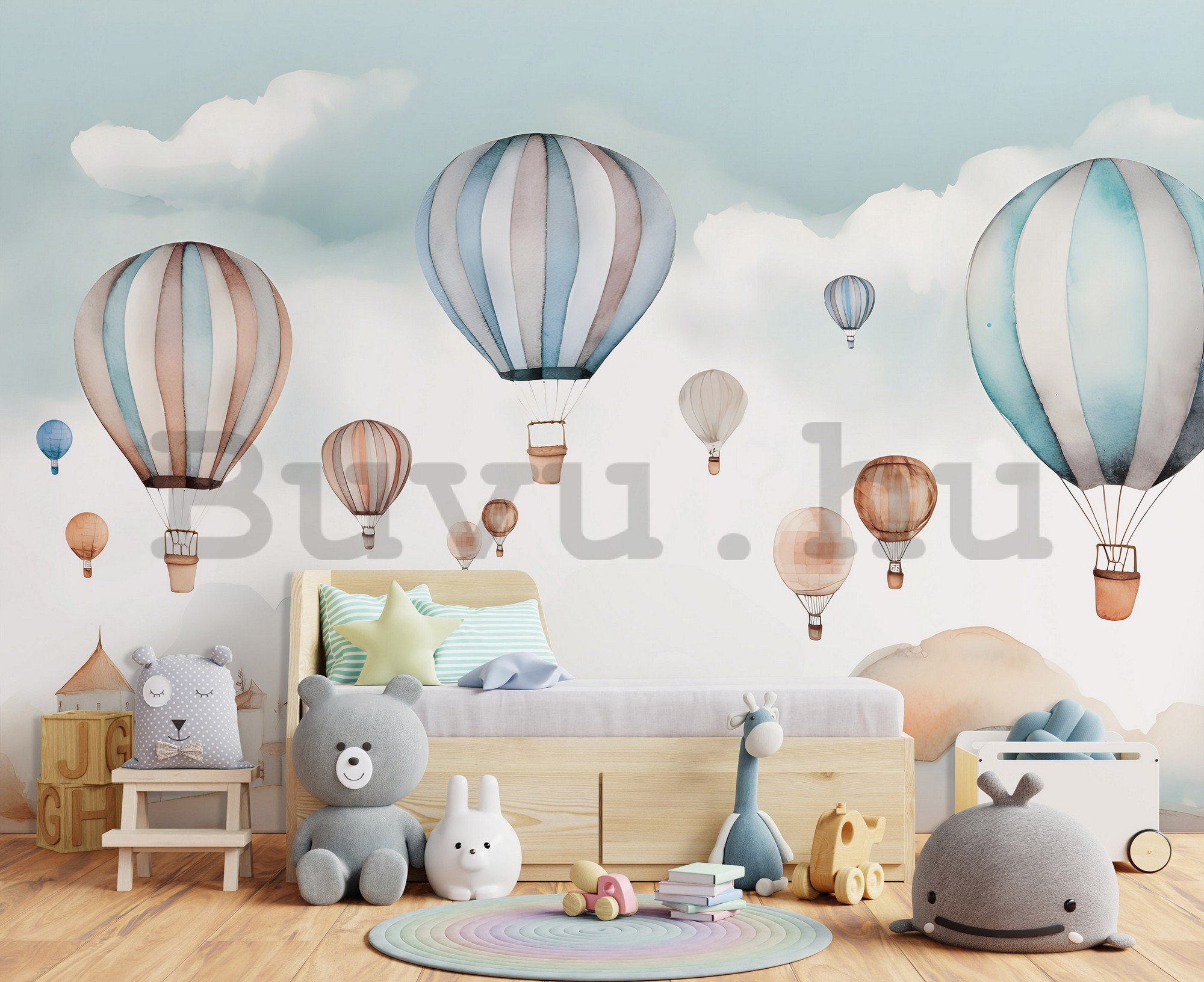 Vlies fotótapéta: For kids fairytale watercolour balloons - 416x254 cm