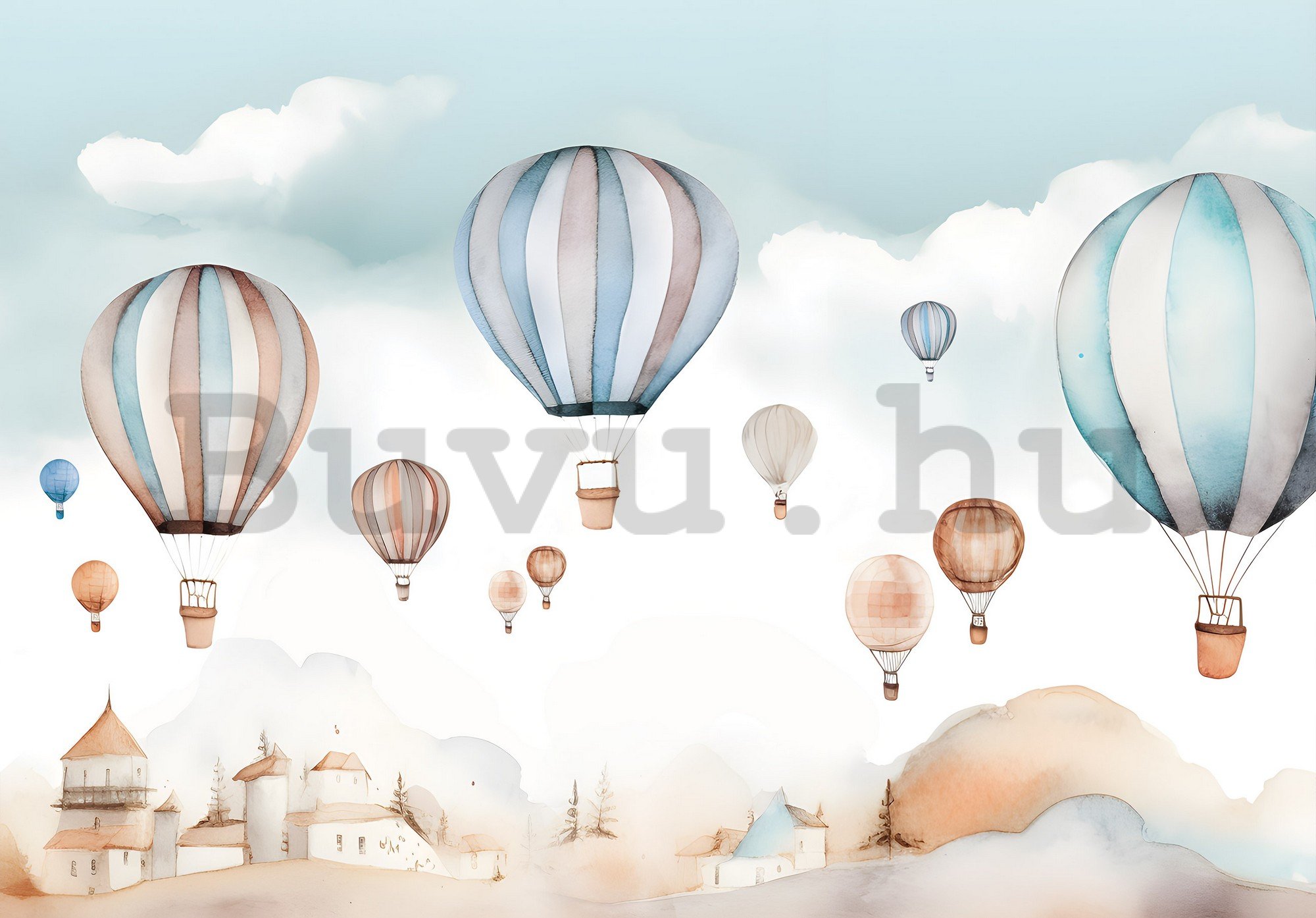 Vlies fotótapéta: For kids fairytale watercolour balloons - 416x254 cm