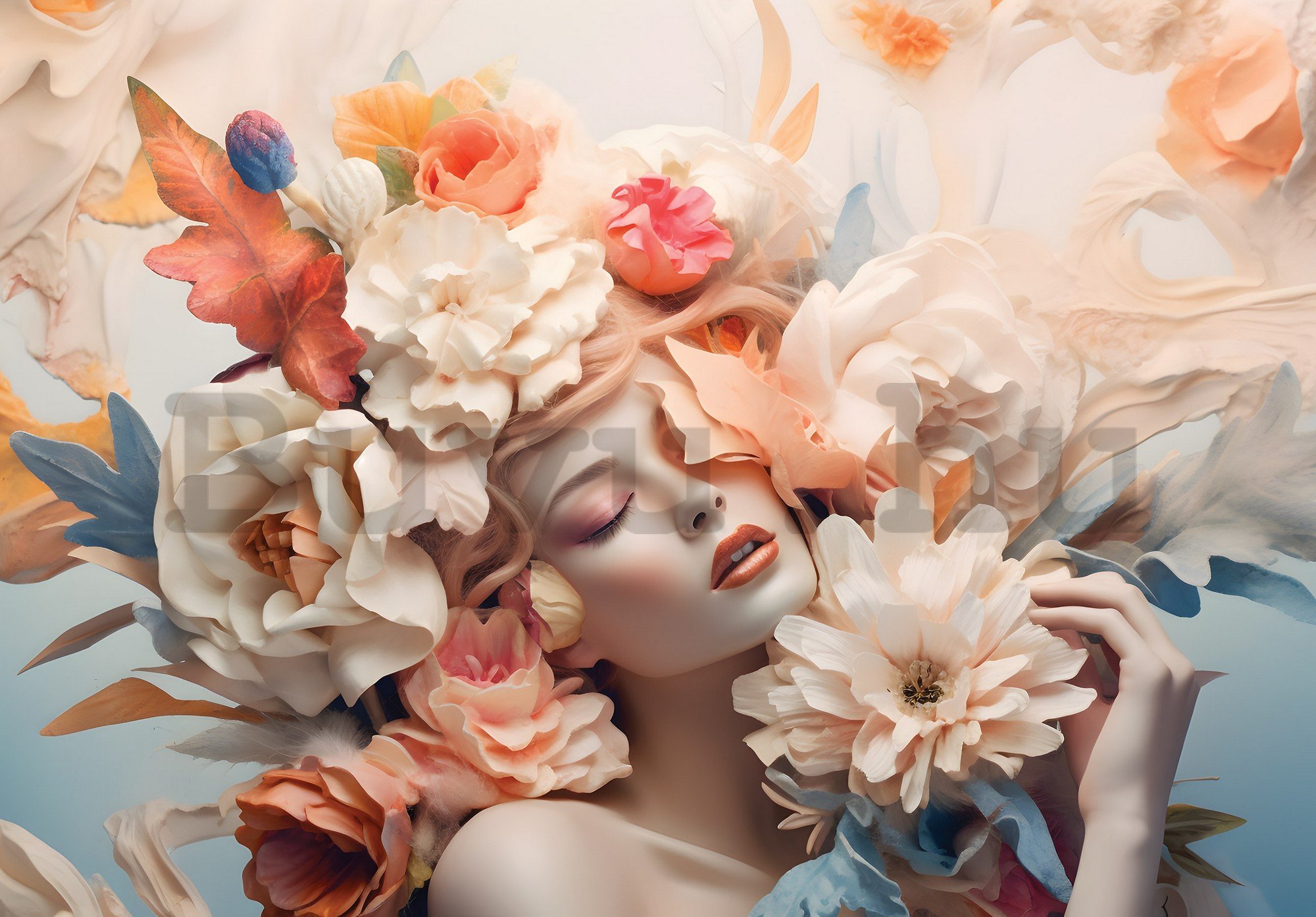 Vlies fotótapéta: Woman flowers pastel elegance - 416x254 cm