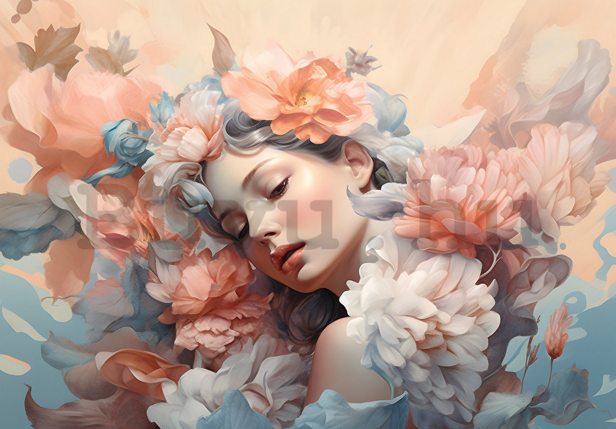 Vlies fotótapéta: Woman flowers pastel elegance (1) - 416x254 cm