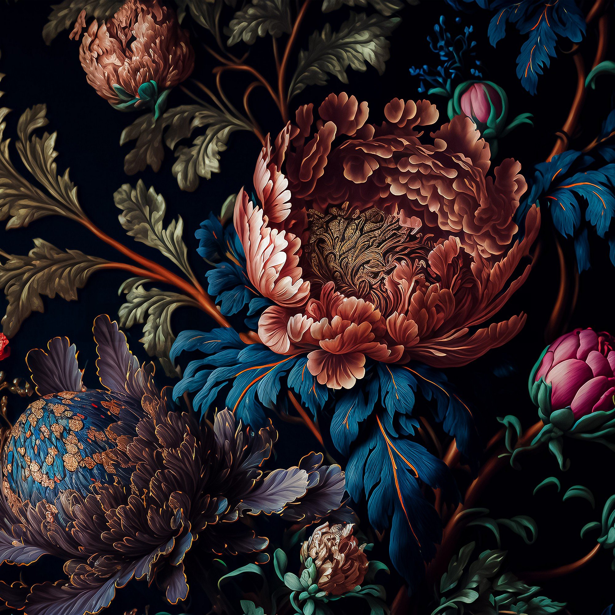 Vlies fotótapéta: Flowers peonies painting leaves - 416x254 cm