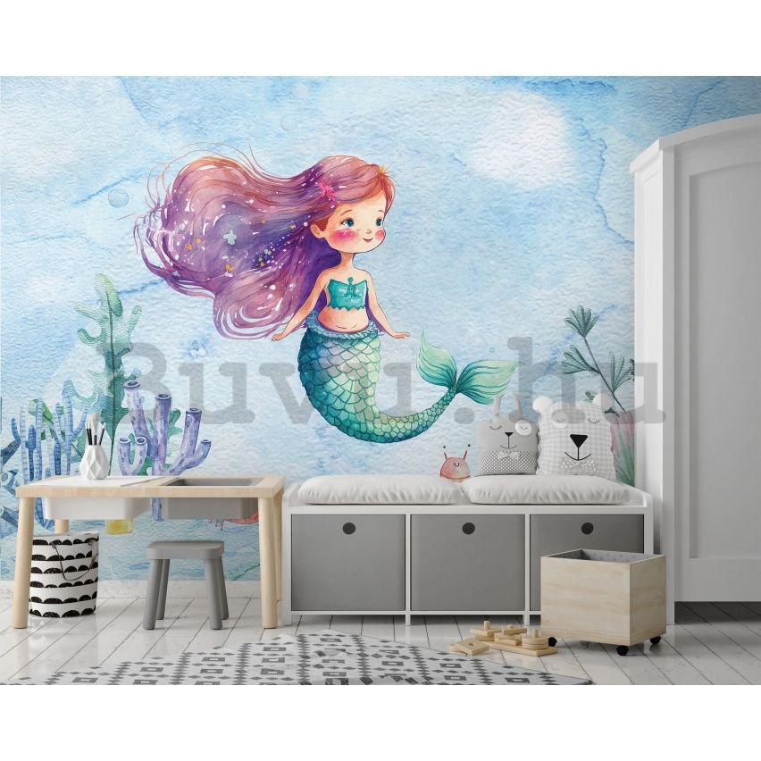 Vlies fotótapéta: For kids mermaid watercolour - 416x254 cm