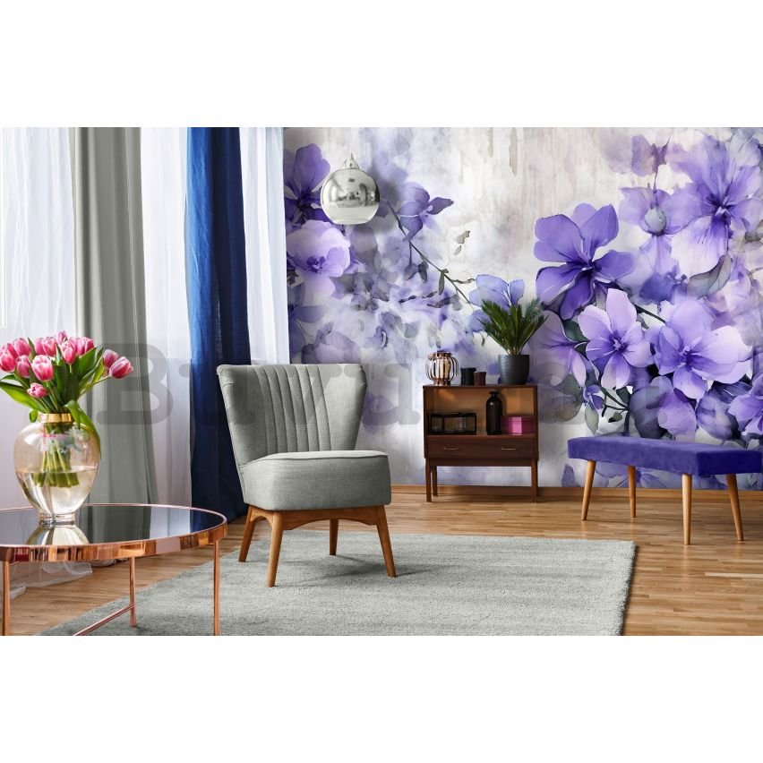 Vlies fotótapéta: Violet Romantic Painted Flowers (1) - 416x254 cm