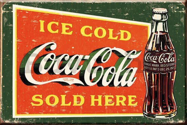 Fémplakát: Coca-Cola (Ice cold, Sold Here, vintage) - 30x40 cm